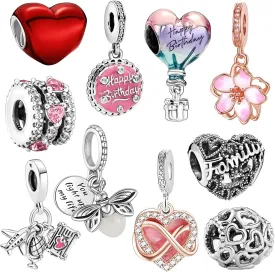 10 Pack Silver Charms for Pandora Bracelets and Necklaces Charms for Women CZ Pendant Jewelry Charm Set