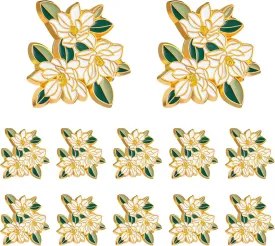 12 Pcs Magnolia Flower Enamel Pins Floral Lapel Pins Brooch Set Plants Badges for Women Clothing Jacket Bags Gifts