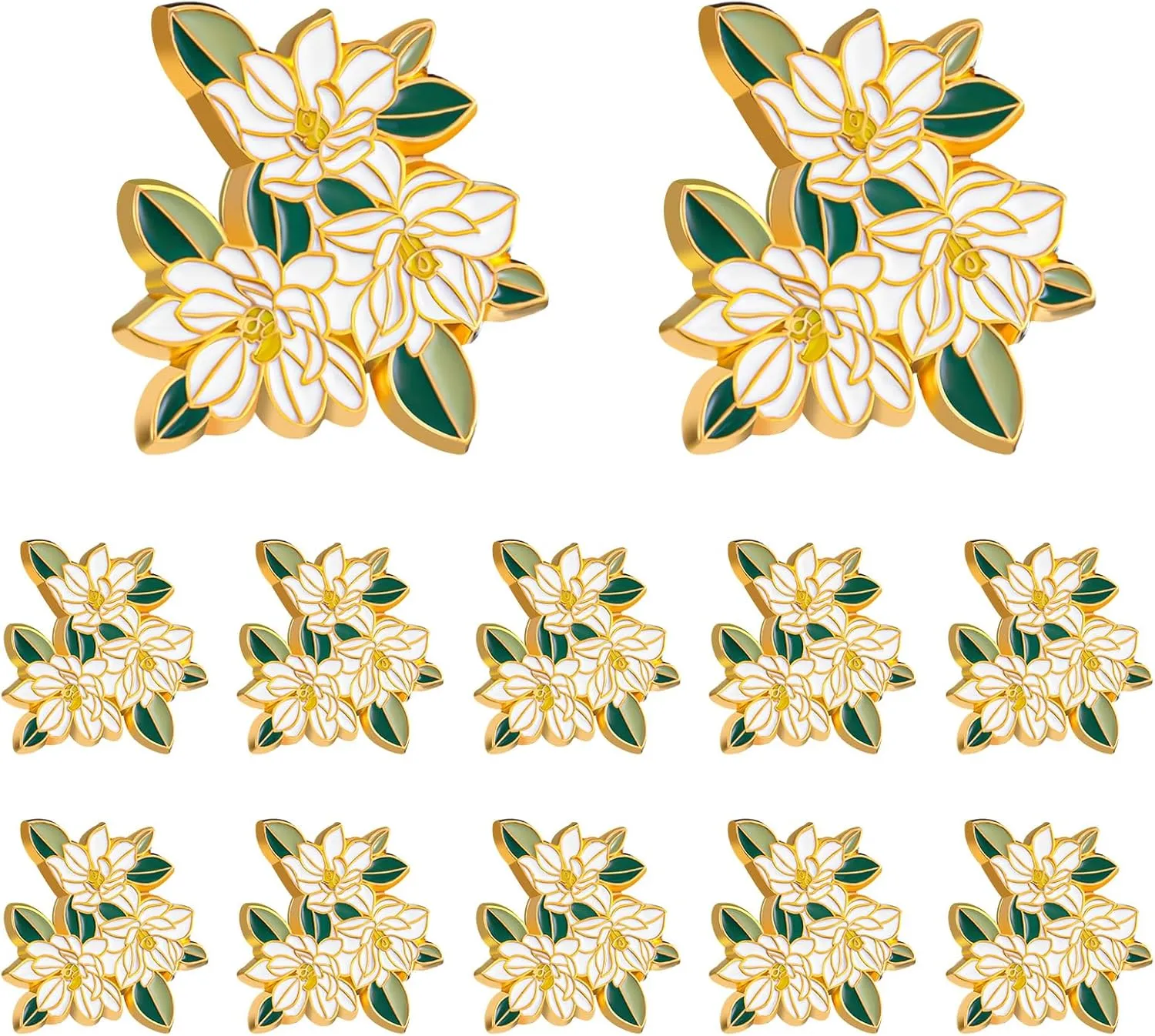 12 Pcs Magnolia Flower Enamel Pins Floral Lapel Pins Brooch Set Plants Badges for Women Clothing Jacket Bags Gifts