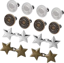 12 Sets Buttons Pins for Loose Jeans,Pant Waist Tightener for Women,No Sew Jeans Button Replacement,Waist Cincher Clip for Jeans to Make Smaller,Reusable and Adjustable Pants Button