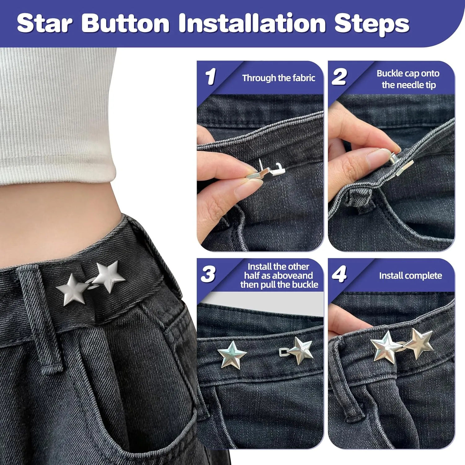 12 Sets Buttons Pins for Loose Jeans,Pant Waist Tightener for Women,No Sew Jeans Button Replacement,Waist Cincher Clip for Jeans to Make Smaller,Reusable and Adjustable Pants Button