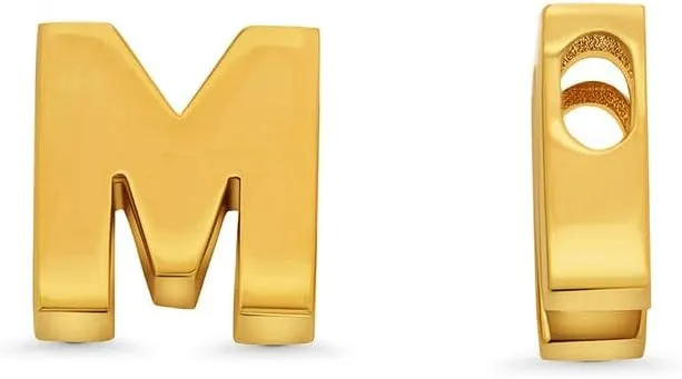 14k Yellow Gold Mini Sliding Block Initial Charm Uppercase Letter Slide Through Pendant