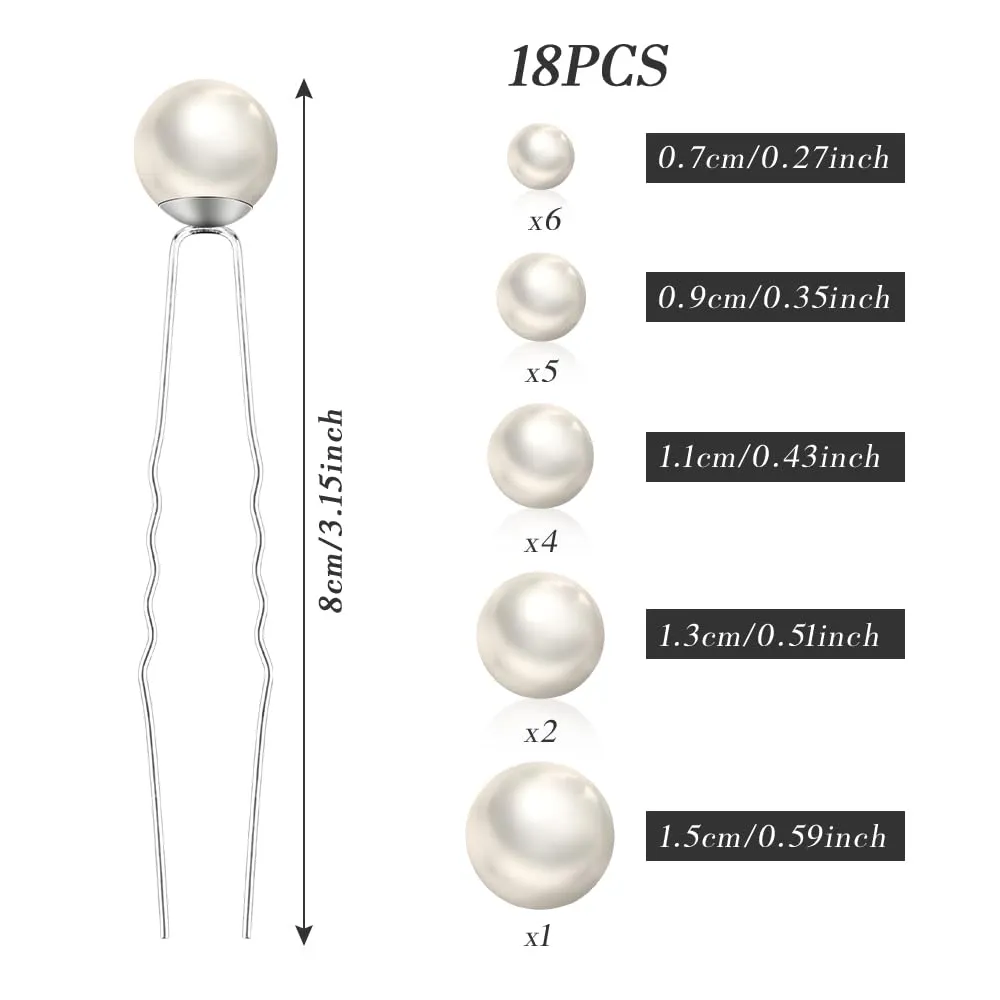 18Pcs Pearl and Rhinestone Hair Accessories for Wedding, Bridal Styling - U Shaped Bobby Pins, Hair Pins for Bride and Girls (Silver)