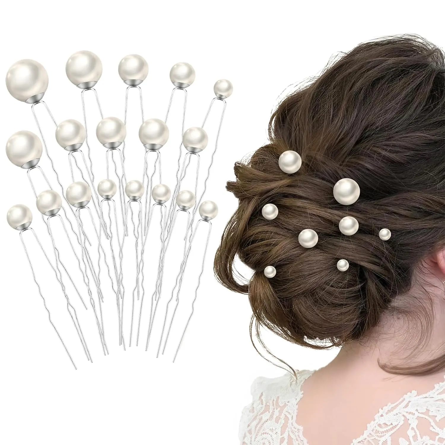18Pcs Pearl and Rhinestone Hair Accessories for Wedding, Bridal Styling - U Shaped Bobby Pins, Hair Pins for Bride and Girls (Silver)