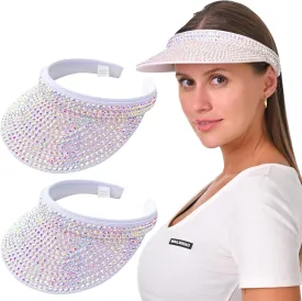 2 Pack Sparkly Rhinestone Clip on Visor Hats Women Men Sun Visors Hat Crystal Studded Shiny Sports Golf Beach Tennis Caps