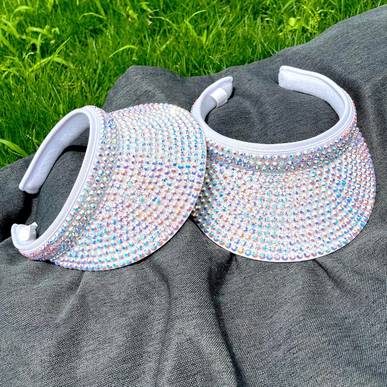 2 Pack Sparkly Rhinestone Clip on Visor Hats Women Men Sun Visors Hat Crystal Studded Shiny Sports Golf Beach Tennis Caps