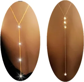 2 Pack Wedding Bridal Backdrop Necklace Backless Rhinestone Waterdrop Body Chain Gold Jewelry for Women