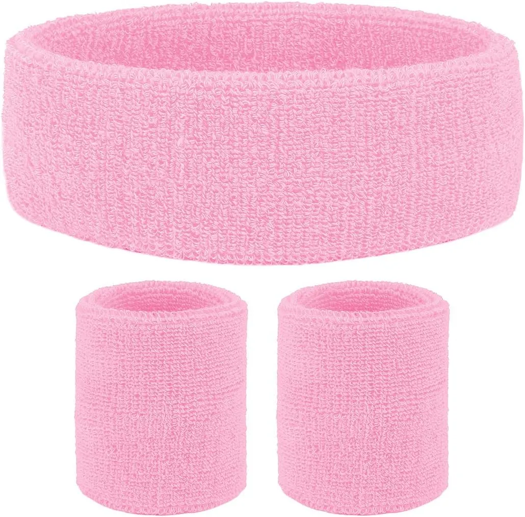 2 Sets Striped Sweatbands Set, 2 Pieces Sports Headband and 4 Pieces Wristbands, Colorful Striped American Flag Style for Men and Women