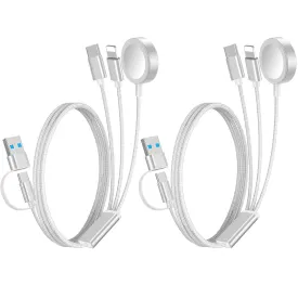 2Pack Travel Essentials 3-in-2 Multi Fast Charging Cable for iPhone/Apple Watch Charger,Xbox Series X Charger,[Portable] Type C/Lightning Cable for iWatch Ultra/SE/10-2&iPhone 16-11&Xbox X&Galaxy