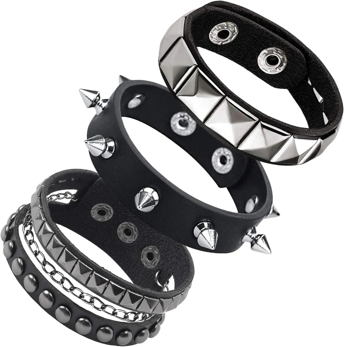 3 Pcs Punk Rock Studded Bracelet Set Spiked Leather Cuff Bracelet for Men Women 80s Wristband Emo Bracelet Adjustable