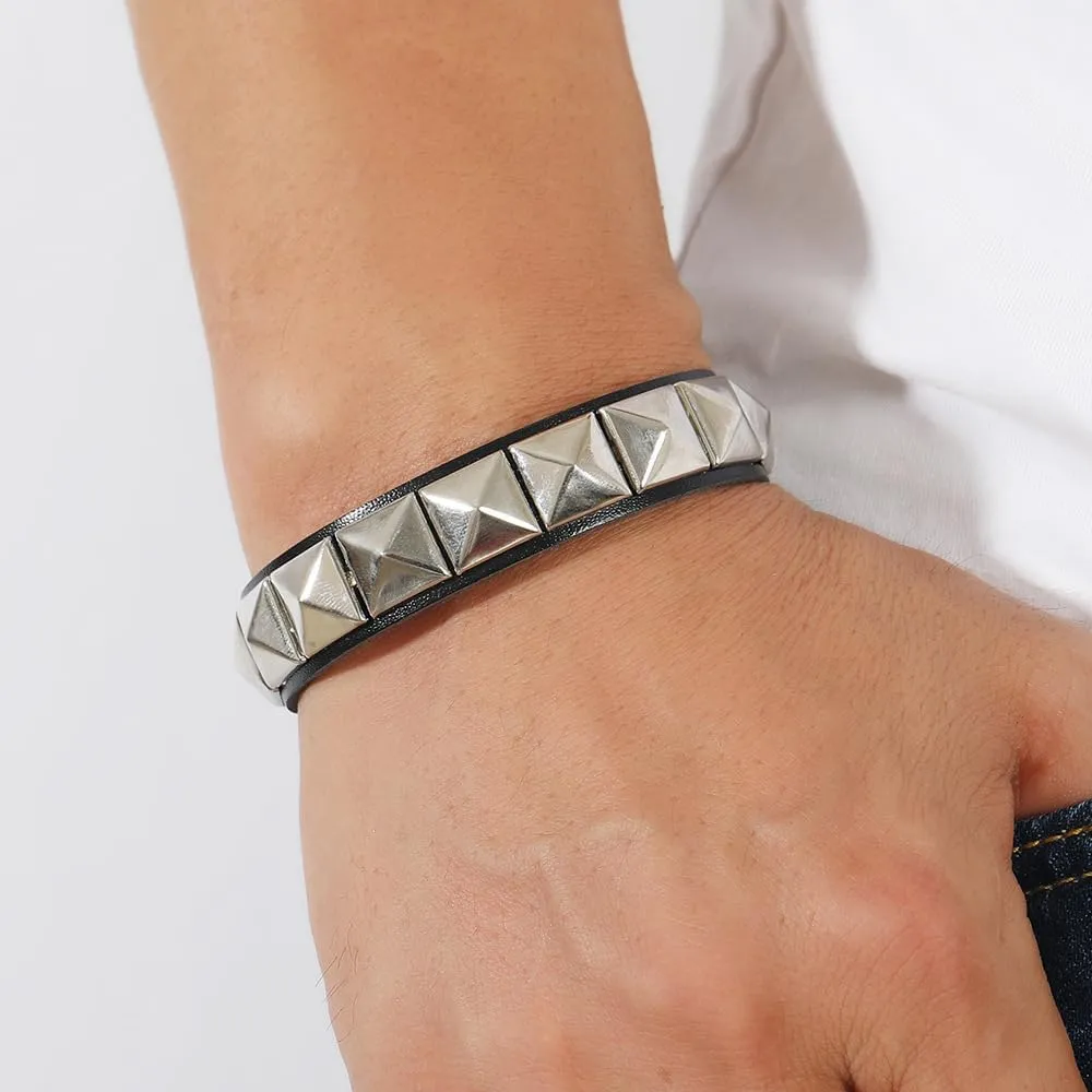 3 Pcs Punk Rock Studded Bracelet Set Spiked Leather Cuff Bracelet for Men Women 80s Wristband Emo Bracelet Adjustable