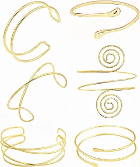 4-6 Pcs Arm Cuff Upper Arm Band Cuff Bracelet Bangle for Women Adjustable Armband Set