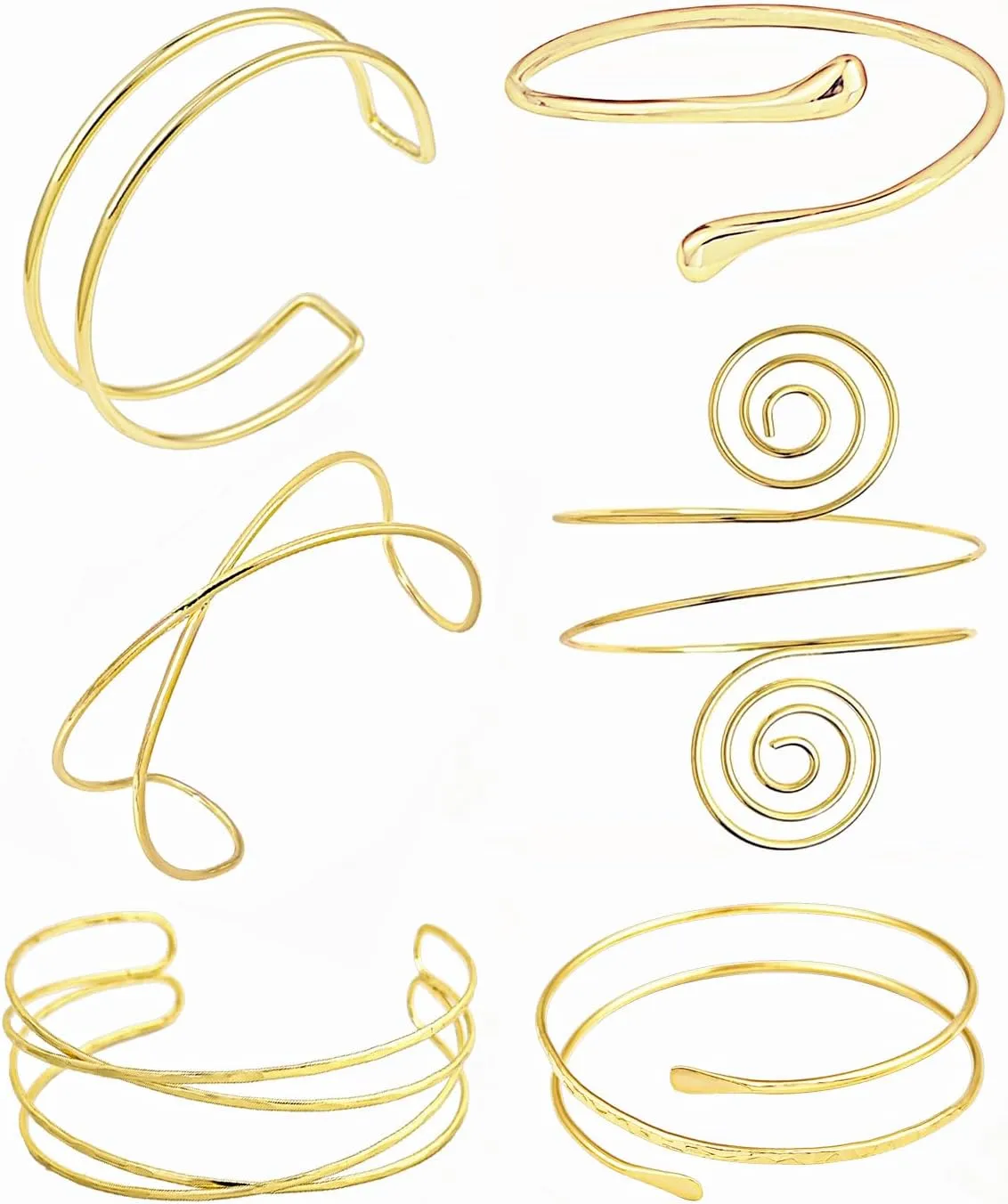 4-6 Pcs Arm Cuff Upper Arm Band Cuff Bracelet Bangle for Women Adjustable Armband Set