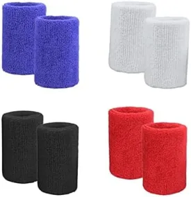 4 Pairs of Cotton Terry Cloth Wrist Sweatbands/Sports Basketball Wristband for Athletic Men & Women