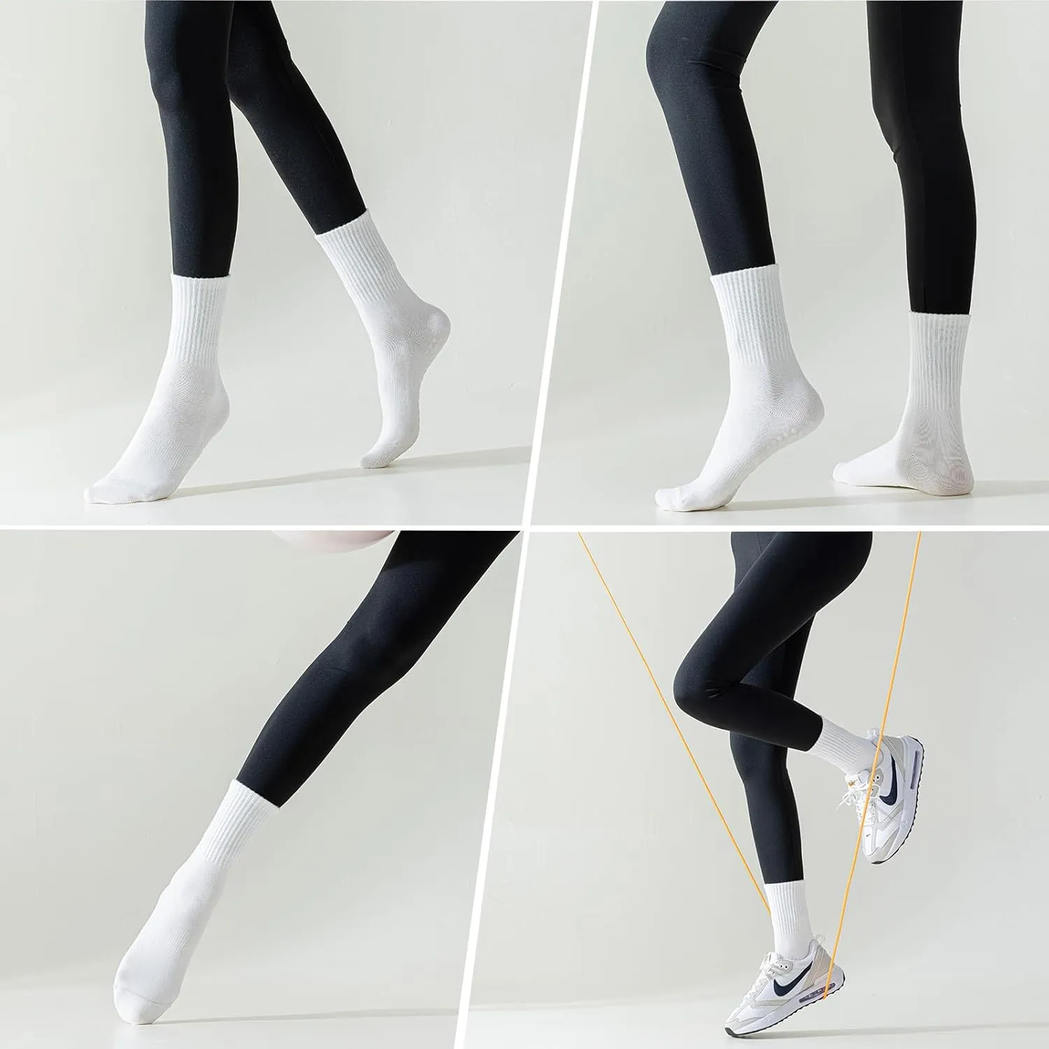 4 Pairs Pilates Socks with Grips for Women, Non Slip Yoga Athletic Ballet Barre Dance Workout Crew Socks