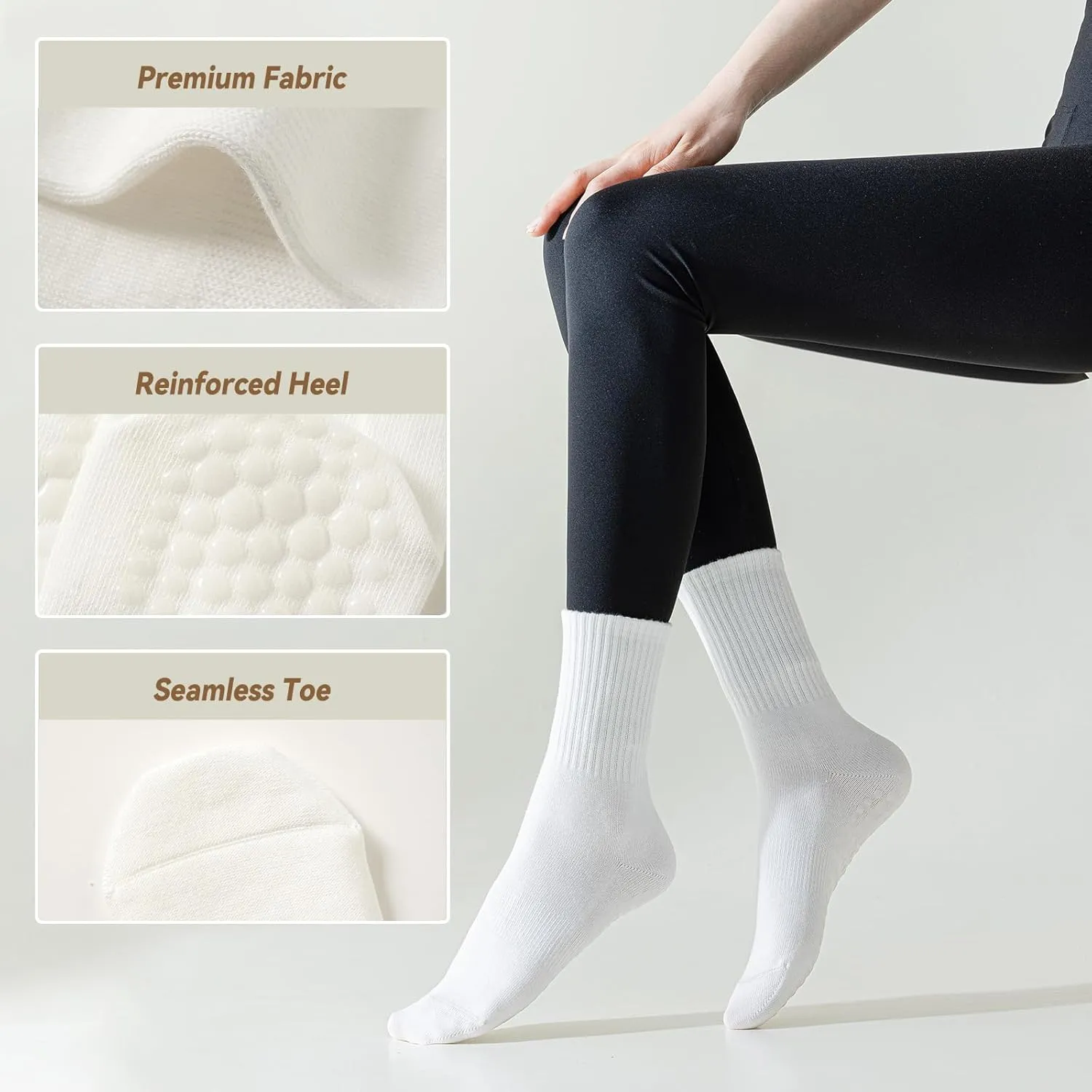 4 Pairs Pilates Socks with Grips for Women, Non Slip Yoga Athletic Ballet Barre Dance Workout Crew Socks