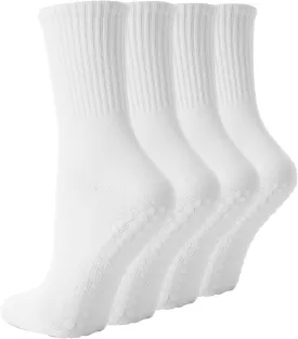 4 Pairs Pilates Socks with Grips for Women, Non Slip Yoga Athletic Ballet Barre Dance Workout Crew Socks