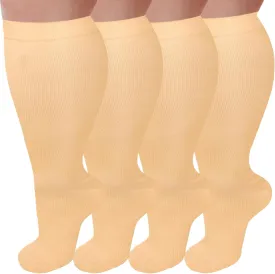 4 Pairs Plus Size Compression Socks for Women and Men 20-30 mmHg, Wide Calf Stockings Best Support for Circulation, Running