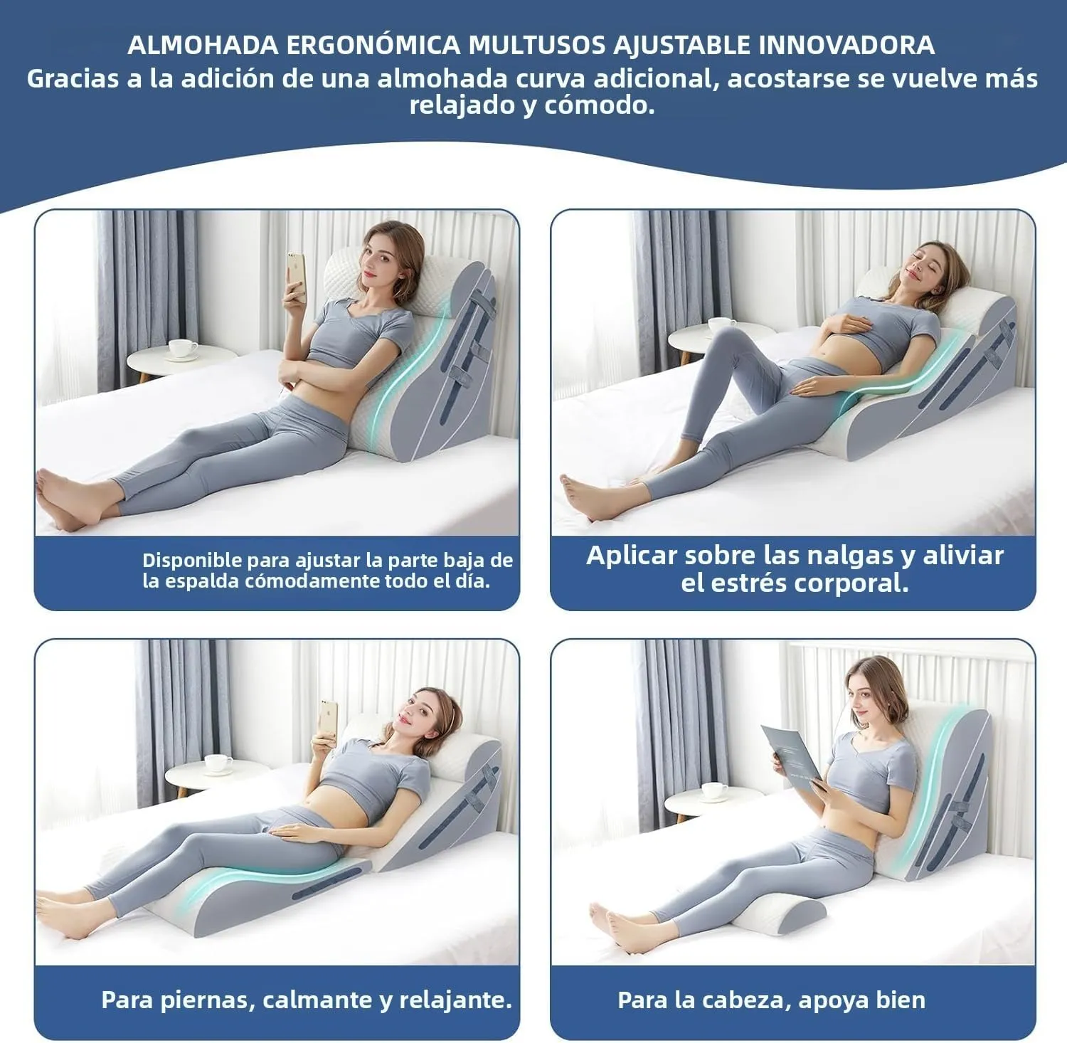 4PCS Orthopedic Bed Wedge Pillow Set with Full Memory Foam Waist Pillow, Wedge Pillow for Back Pain Relief, Adjustable Bed Wedge Pillow for Sleeping, Post Surgery, Leg Elevation, Acid Reflux & GERD
