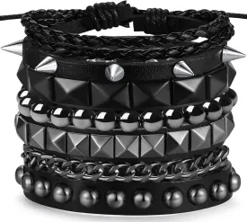 4Pcs Studded Bracelet for Men Women Spike Punk Bracelets Cuff Bracelet Grunge Bracelet Adjustable Emo Punk Rock Leather Goth Punk Accessories