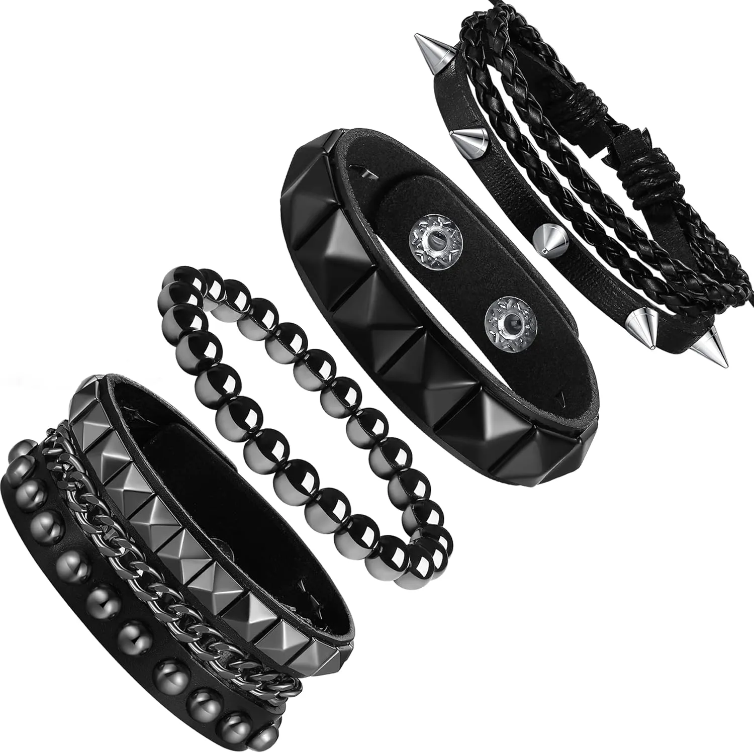 4Pcs Studded Bracelet for Men Women Spike Punk Bracelets Cuff Bracelet Grunge Bracelet Adjustable Emo Punk Rock Leather Goth Punk Accessories