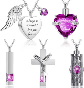 5 Pcs Urn Necklaces for Ashes Keepsake Memorial Jewelry, Stainless Steel Heart Cross Cremation Pendant Ashes Keepsake Necklace for Women Men Loved Ones, Memorial Ash Locket, 5 Unique Styles