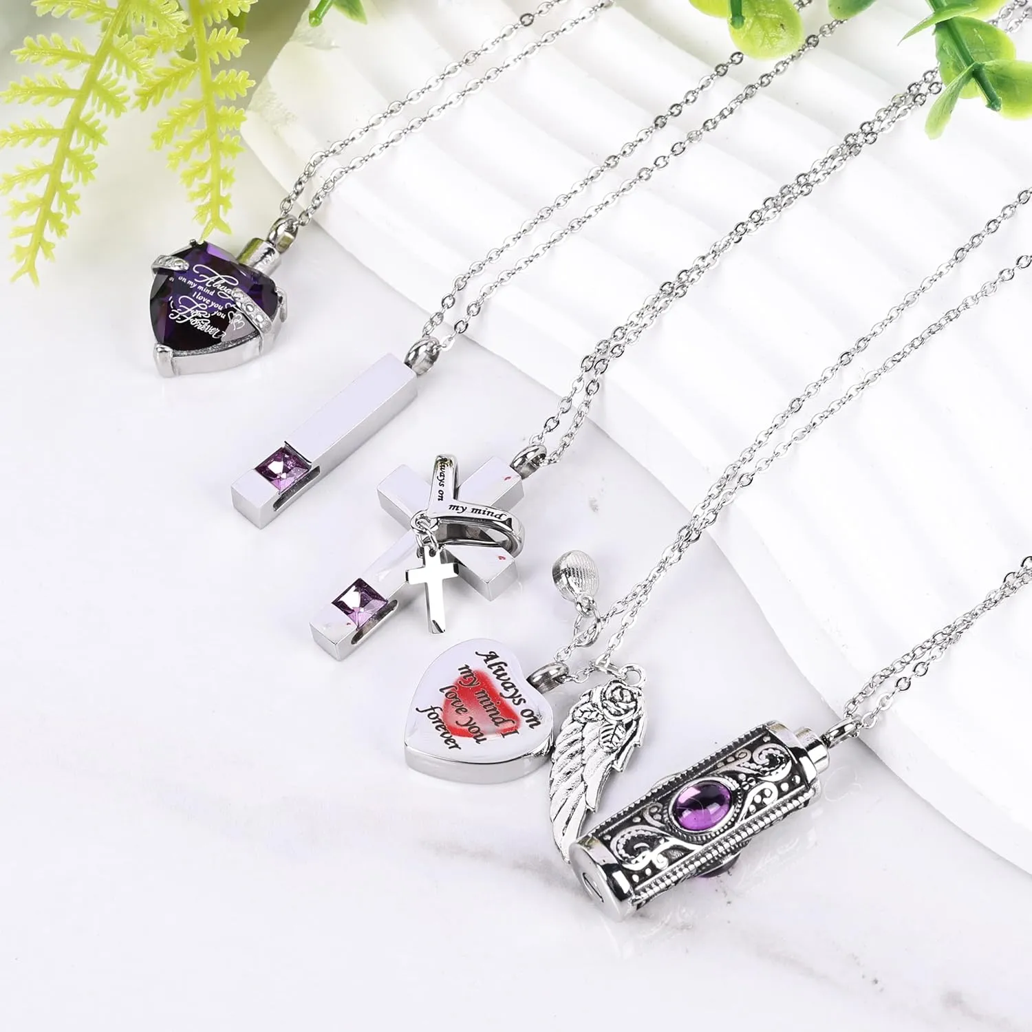 5 Pcs Urn Necklaces for Ashes Keepsake Memorial Jewelry, Stainless Steel Heart Cross Cremation Pendant Ashes Keepsake Necklace for Women Men Loved Ones, Memorial Ash Locket, 5 Unique Styles