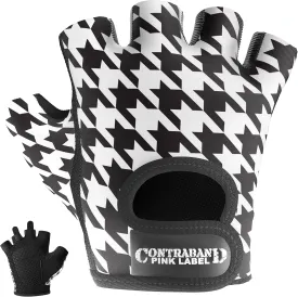 5257 Women's Design Series Houndstooth Print Lifting and Rowing Gloves (Pair) - Lightweight Vegan Medium Padded Microfiber Amara Leather w/Grip-Lock Silicone