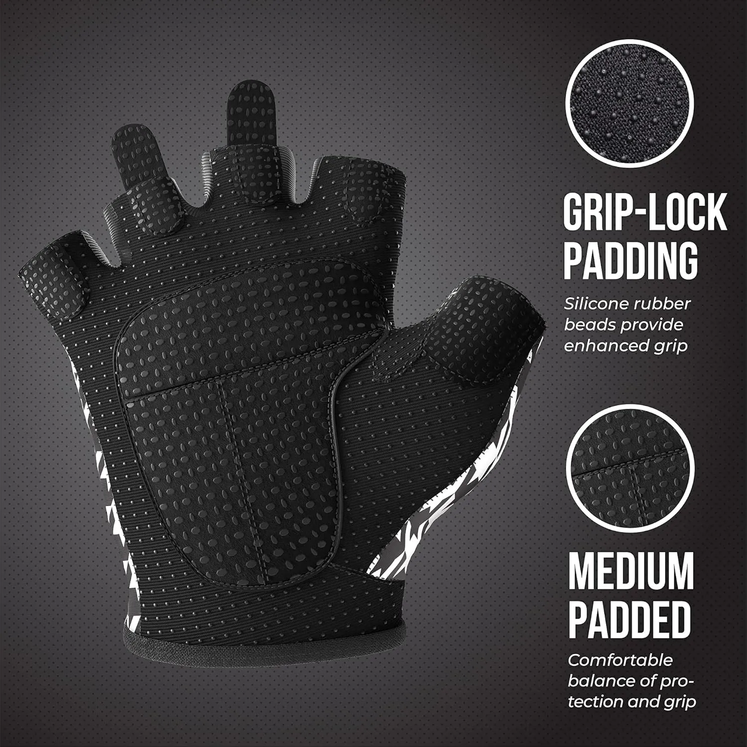 5257 Women's Design Series Houndstooth Print Lifting and Rowing Gloves (Pair) - Lightweight Vegan Medium Padded Microfiber Amara Leather w/Grip-Lock Silicone