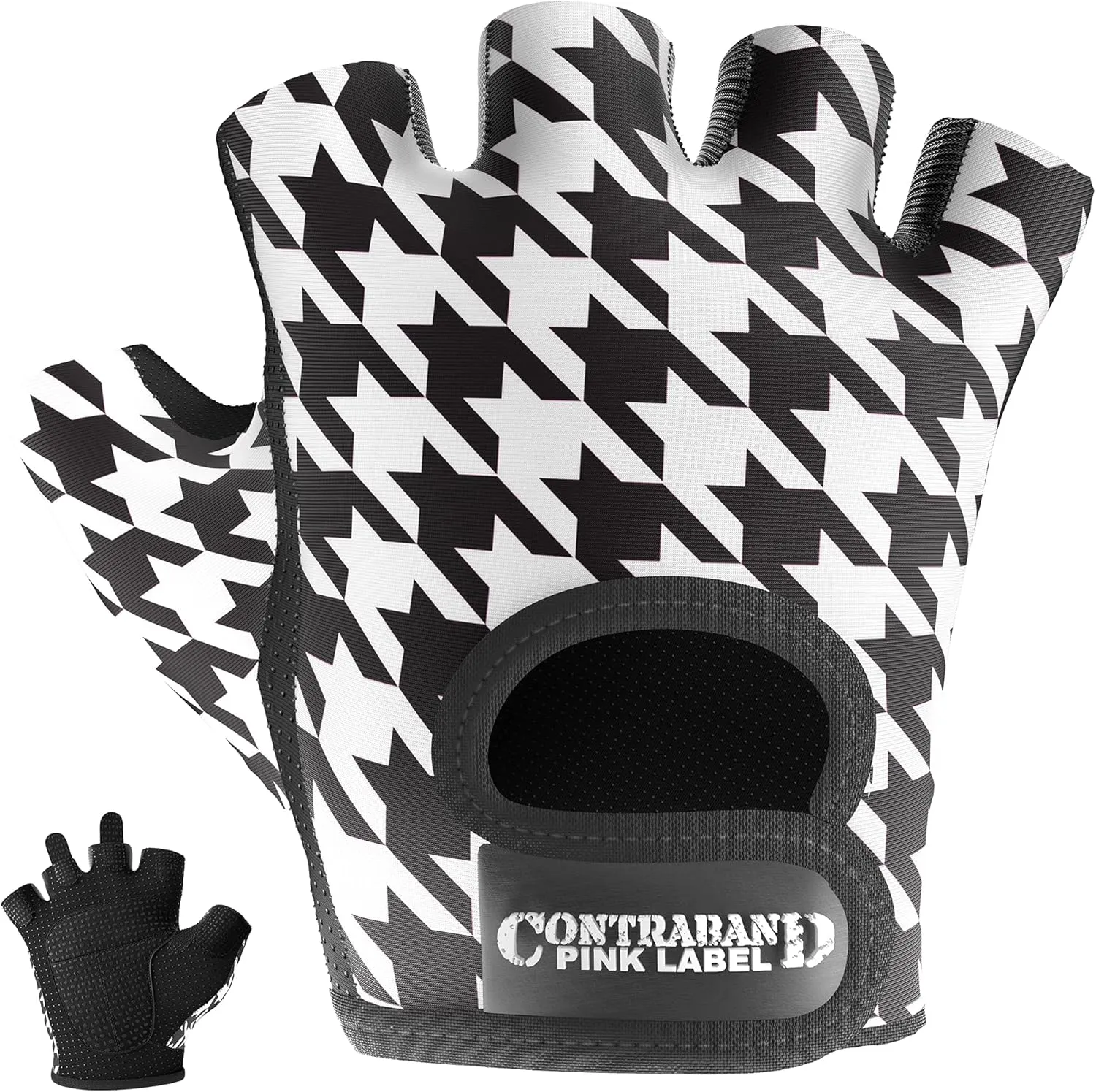 5257 Women's Design Series Houndstooth Print Lifting and Rowing Gloves (Pair) - Lightweight Vegan Medium Padded Microfiber Amara Leather w/Grip-Lock Silicone