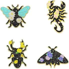5pcs Floral Insects Enamel Pins Cartoon Insects Brooches Nature Moth Cicada Scorpion Brooch Bag Lapel Button Badge Funny Jewelry Gift for Kids Friends