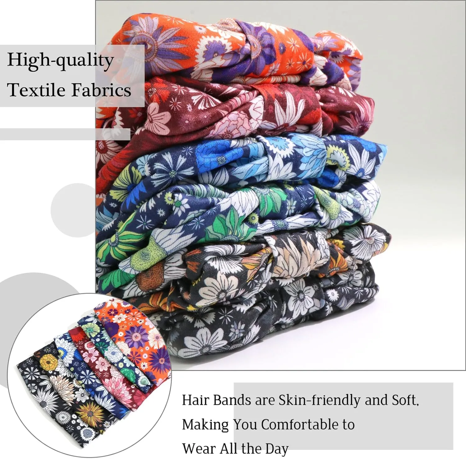 6 Pack Boho Headbands for Women Wide African Style Elastic Non-Slip Twisted Head Bands for Women's Hair Sunflower Print Thick Hair Wraps Yoga Workout Turbans Accessories