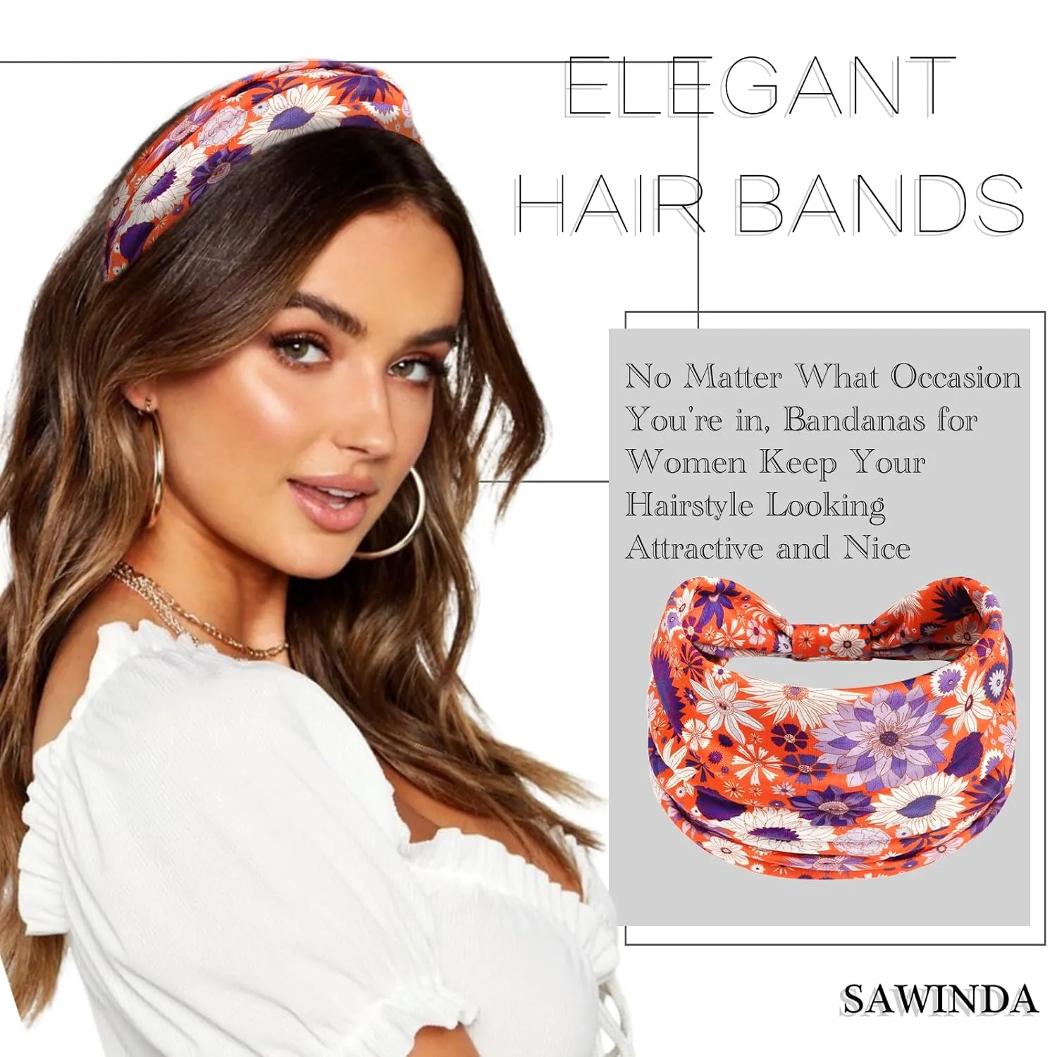 6 Pack Boho Headbands for Women Wide African Style Elastic Non-Slip Twisted Head Bands for Women's Hair Sunflower Print Thick Hair Wraps Yoga Workout Turbans Accessories