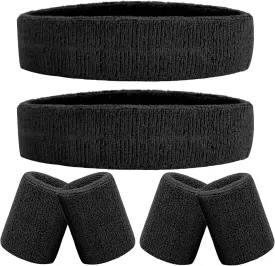 6 Pieces Sweatband Set Sports Headband Wristband Set, Moisture Wicking Athletic Sweatbands 4 Wrist Sweatband and 2 Headbands, Terry Cloth Sweat Absorbing Head Band for Workout