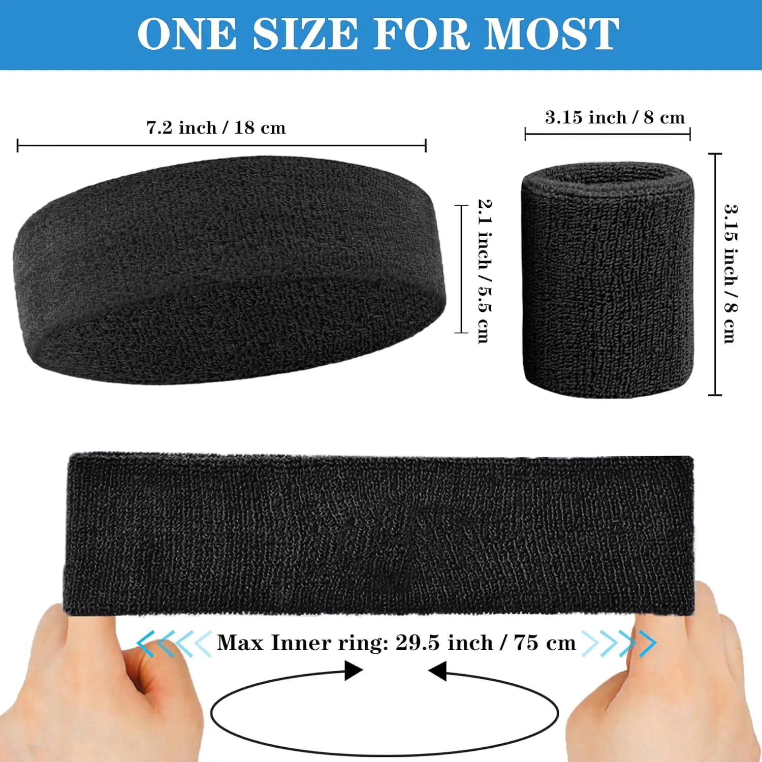 6 Pieces Sweatband Set Sports Headband Wristband Set, Moisture Wicking Athletic Sweatbands 4 Wrist Sweatband and 2 Headbands, Terry Cloth Sweat Absorbing Head Band for Workout