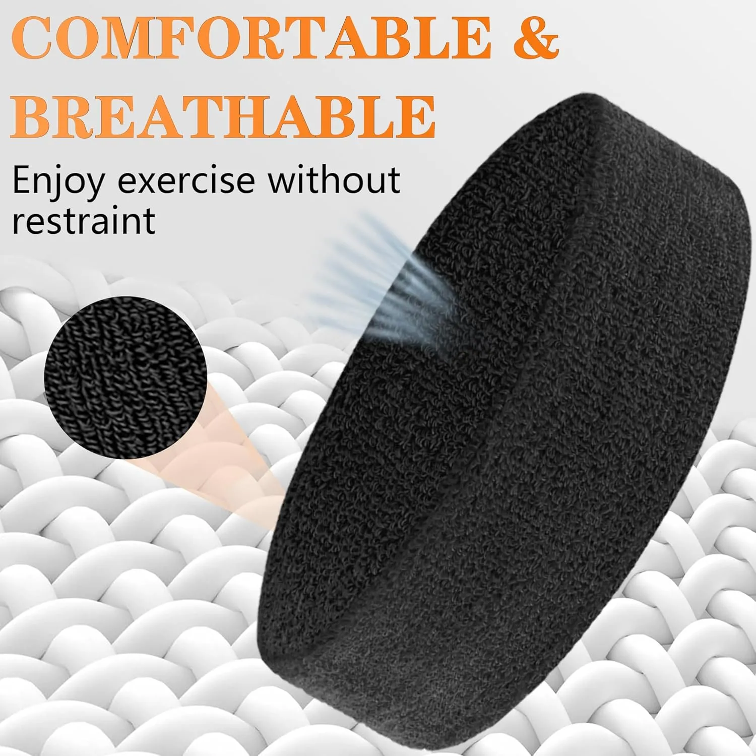 6 Pieces Sweatband Set Sports Headband Wristband Set, Moisture Wicking Athletic Sweatbands 4 Wrist Sweatband and 2 Headbands, Terry Cloth Sweat Absorbing Head Band for Workout