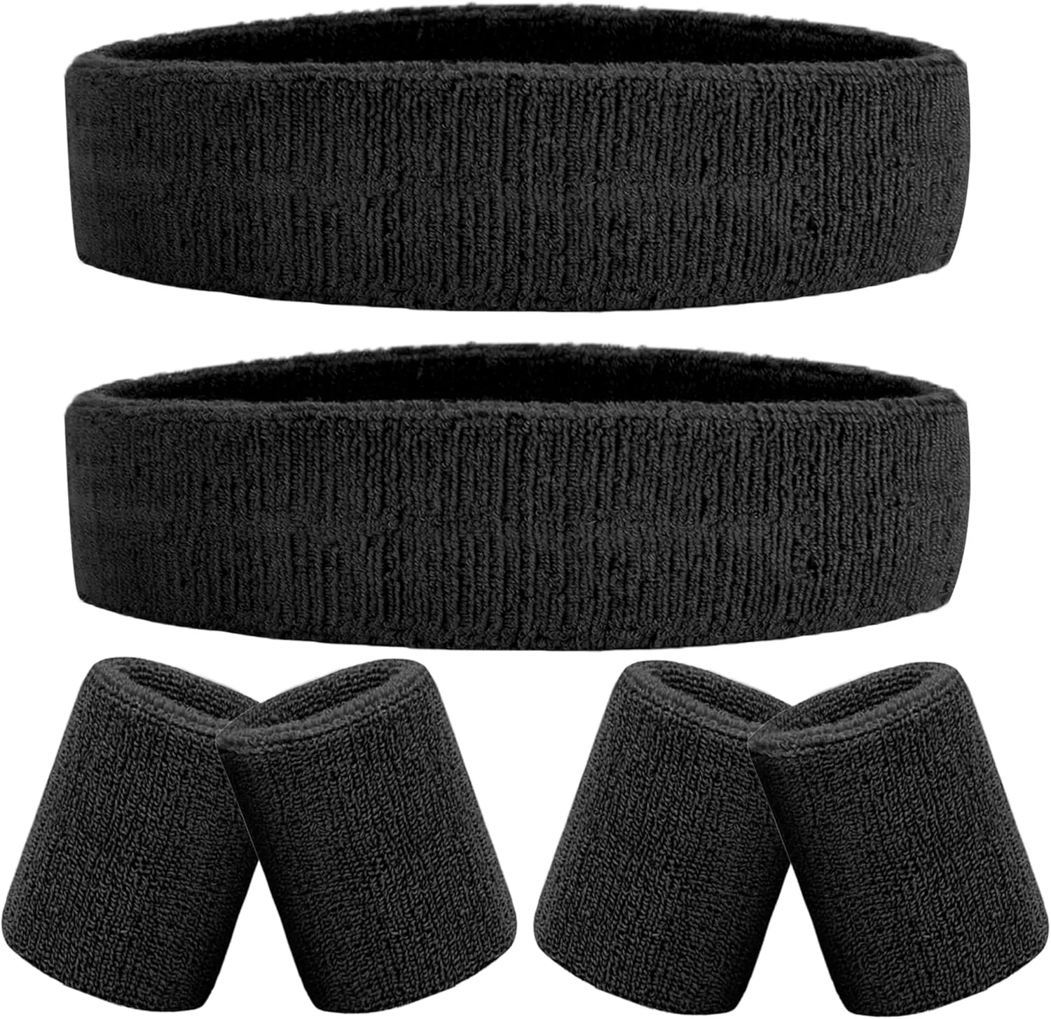 6 Pieces Sweatband Set Sports Headband Wristband Set, Moisture Wicking Athletic Sweatbands 4 Wrist Sweatband and 2 Headbands, Terry Cloth Sweat Absorbing Head Band for Workout