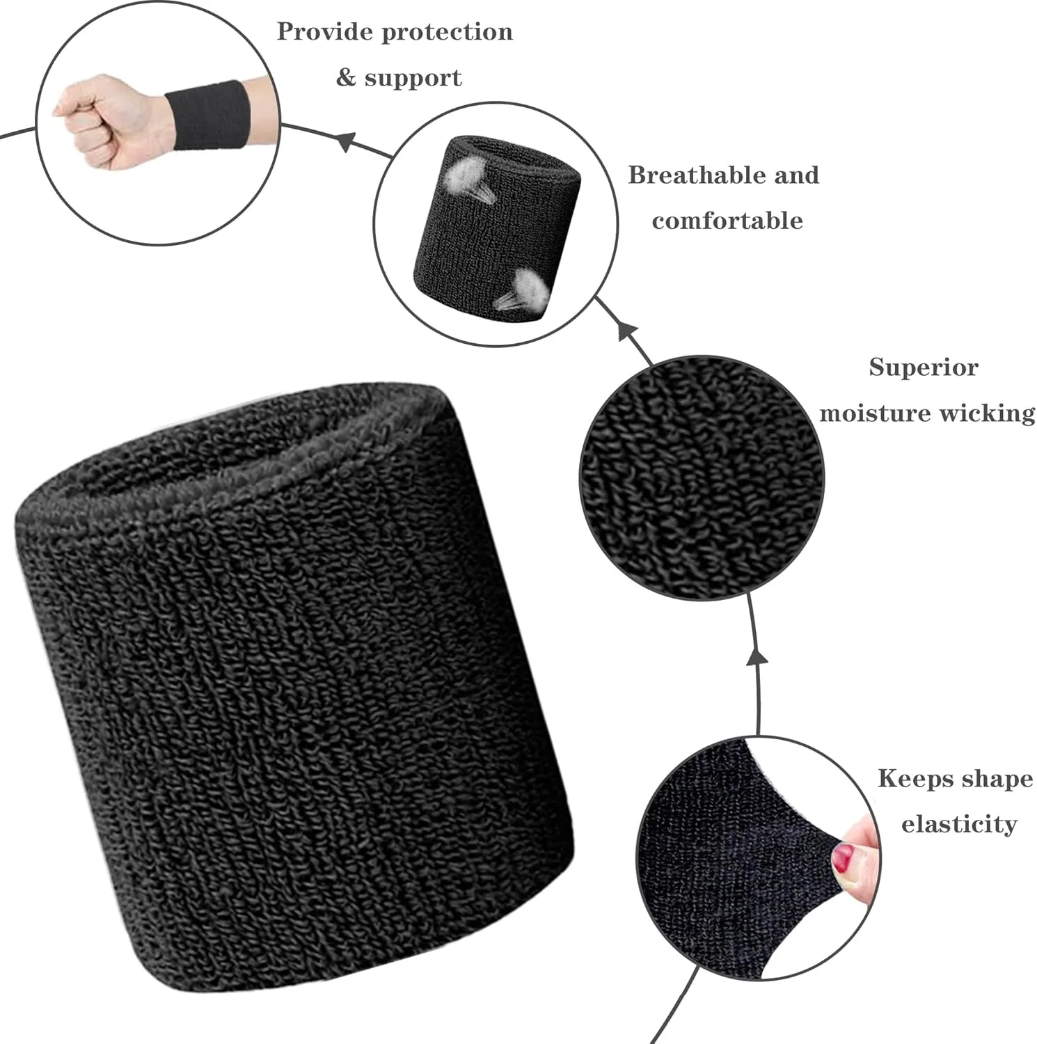 6 Pieces Sweatband Set Sports Headband Wristband Set, Moisture Wicking Athletic Sweatbands 4 Wrist Sweatband and 2 Headbands, Terry Cloth Sweat Absorbing Head Band for Workout