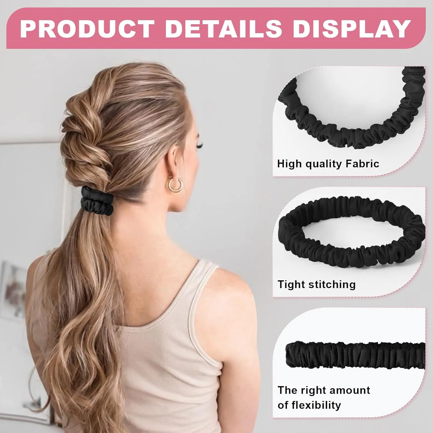 6Pcs Mulberry Silk Slip Skinny Hair Scrunchies - 22 Momme Pure Silk Ponytail Holders for Women & Girls (Color 02)