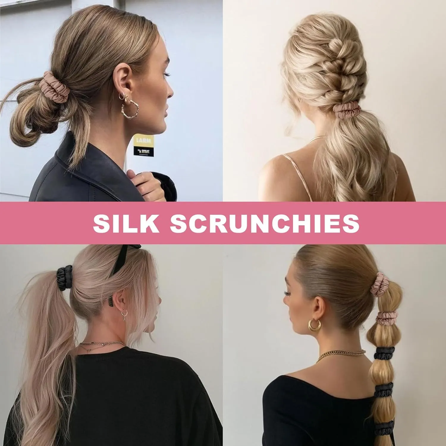 6Pcs Mulberry Silk Slip Skinny Hair Scrunchies - 22 Momme Pure Silk Ponytail Holders for Women & Girls (Color 02)