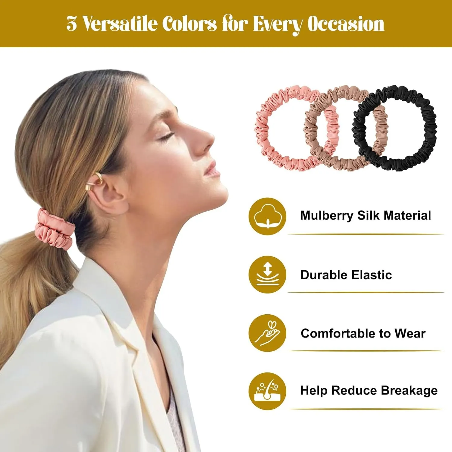 6Pcs Silk Hair Ties Small 22 Momme 100% Pure Mulberry Silk Scrunchies for Women Girls Thin Skinny Hair Sleep Scrunchies No Damage