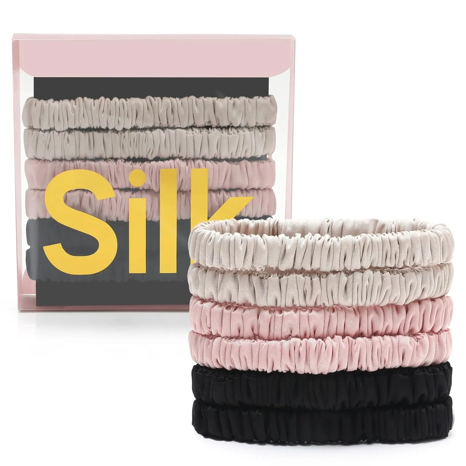 6Pcs Silk Hair Ties Small 22 Momme 100% Pure Mulberry Silk Scrunchies for Women Girls Thin Skinny Hair Sleep Scrunchies No Damage(Color 05)