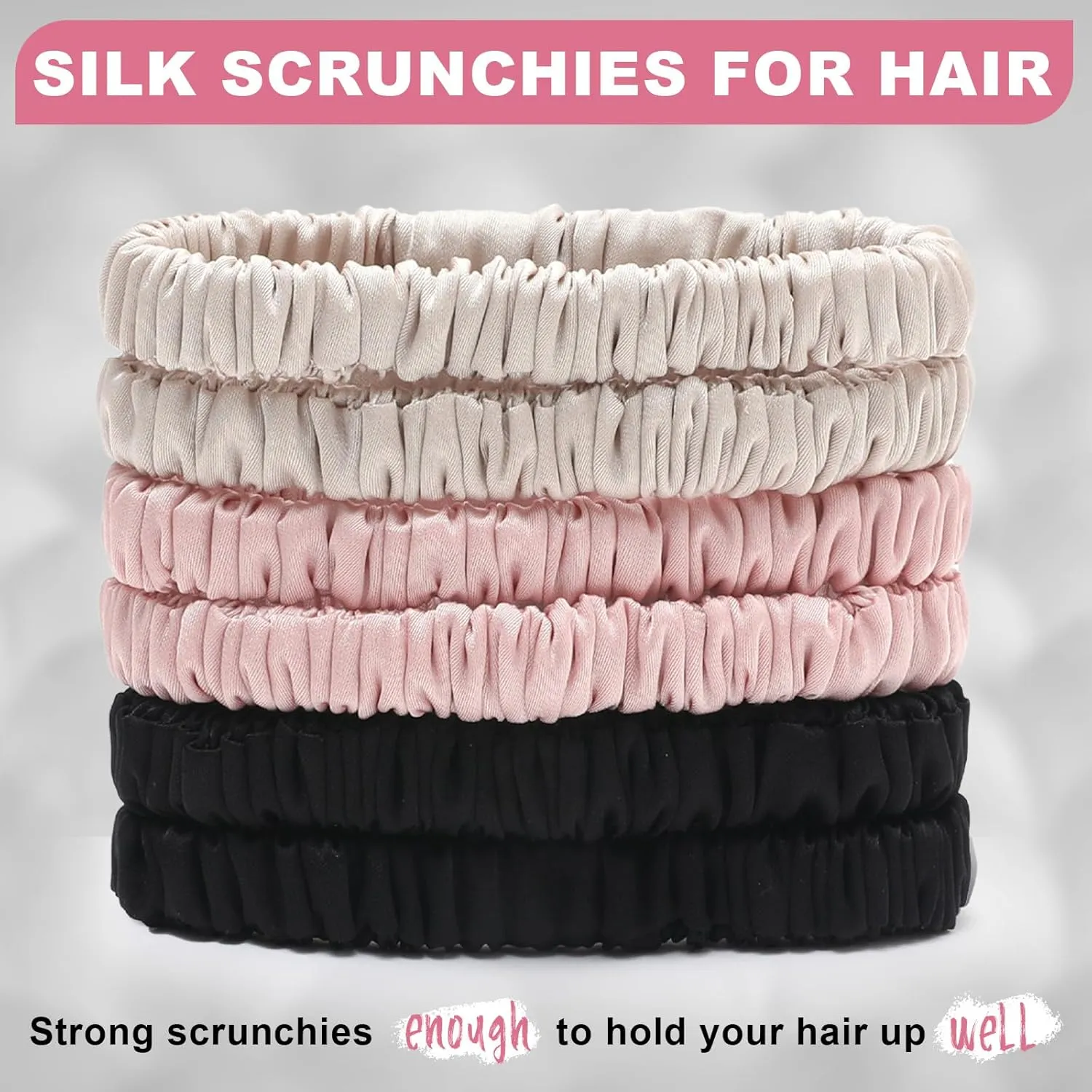 6Pcs Silk Hair Ties Small 22 Momme 100% Pure Mulberry Silk Scrunchies for Women Girls Thin Skinny Hair Sleep Scrunchies No Damage(Color 05)