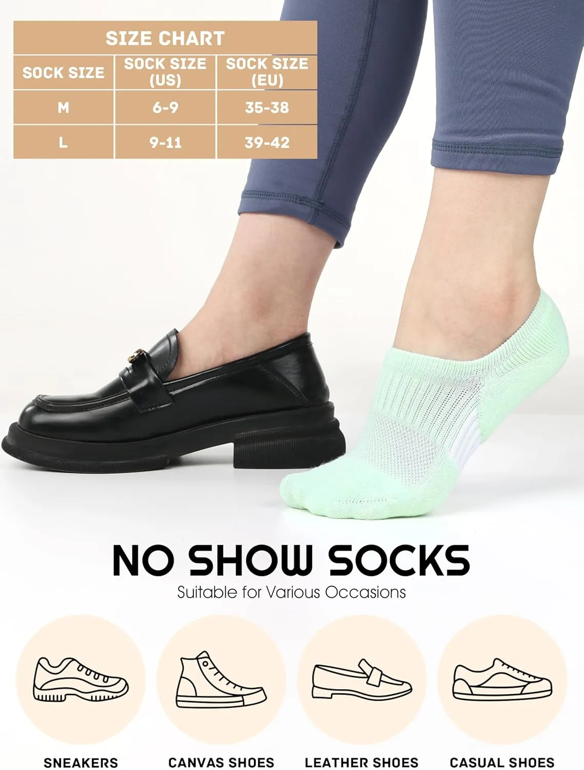 8 Pairs No Show Socks Womens Cushioned Low Cut Ankle Invisible Socks Non Slip Athletic Casual Socks