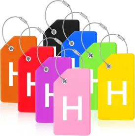 8 Pcs Initial Letter A-Z Luggage Tags Silicone Suitcase Instrument Tag with Name Card and Stainless Steel Loop(Letter H,Colorful)