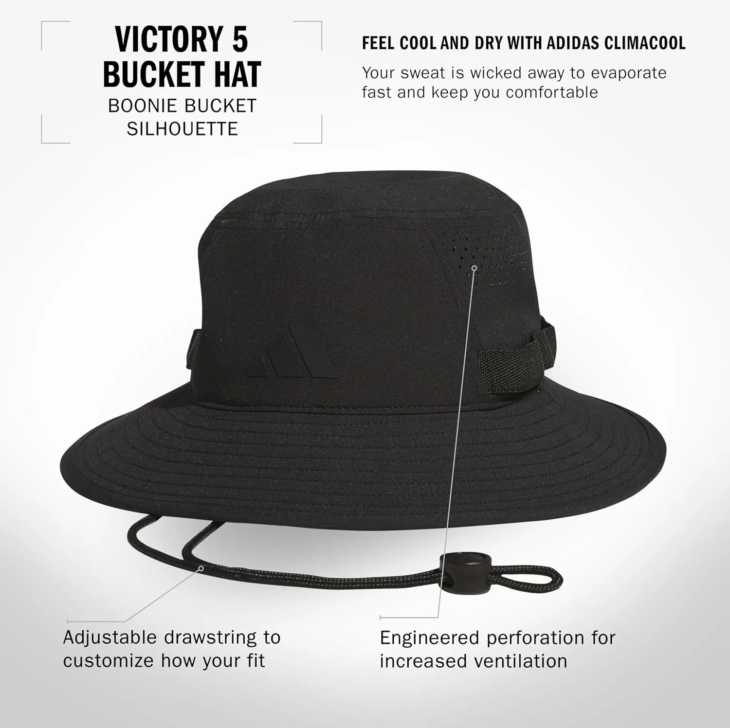 adidas Men's Victory Bucket Hat outdoors and sideline wide brim style for sun protection