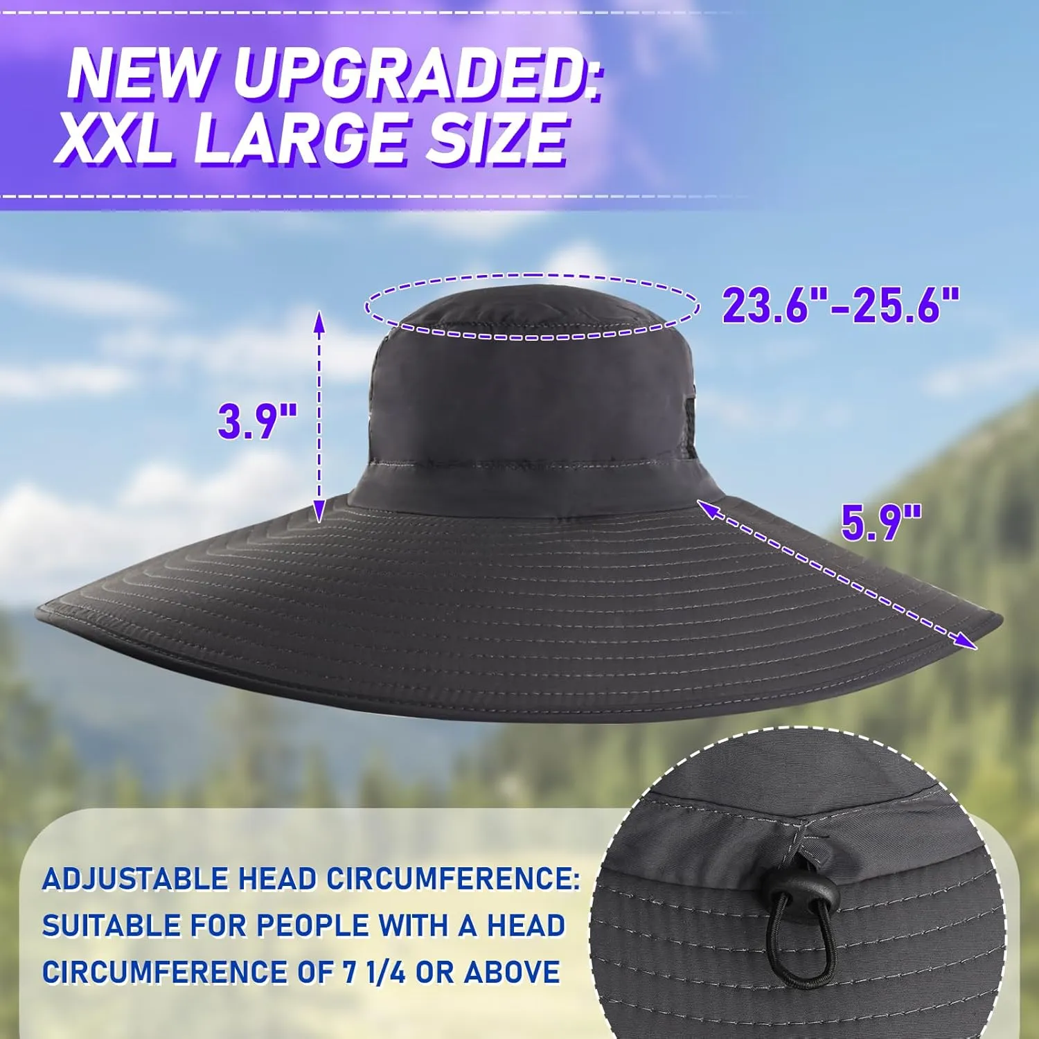 ALANGDUO XXL Big Head & Super Wide Brim Sun Hats for Men, XXL Large Fishing Sun Hat for Safari Gardening,Hiking