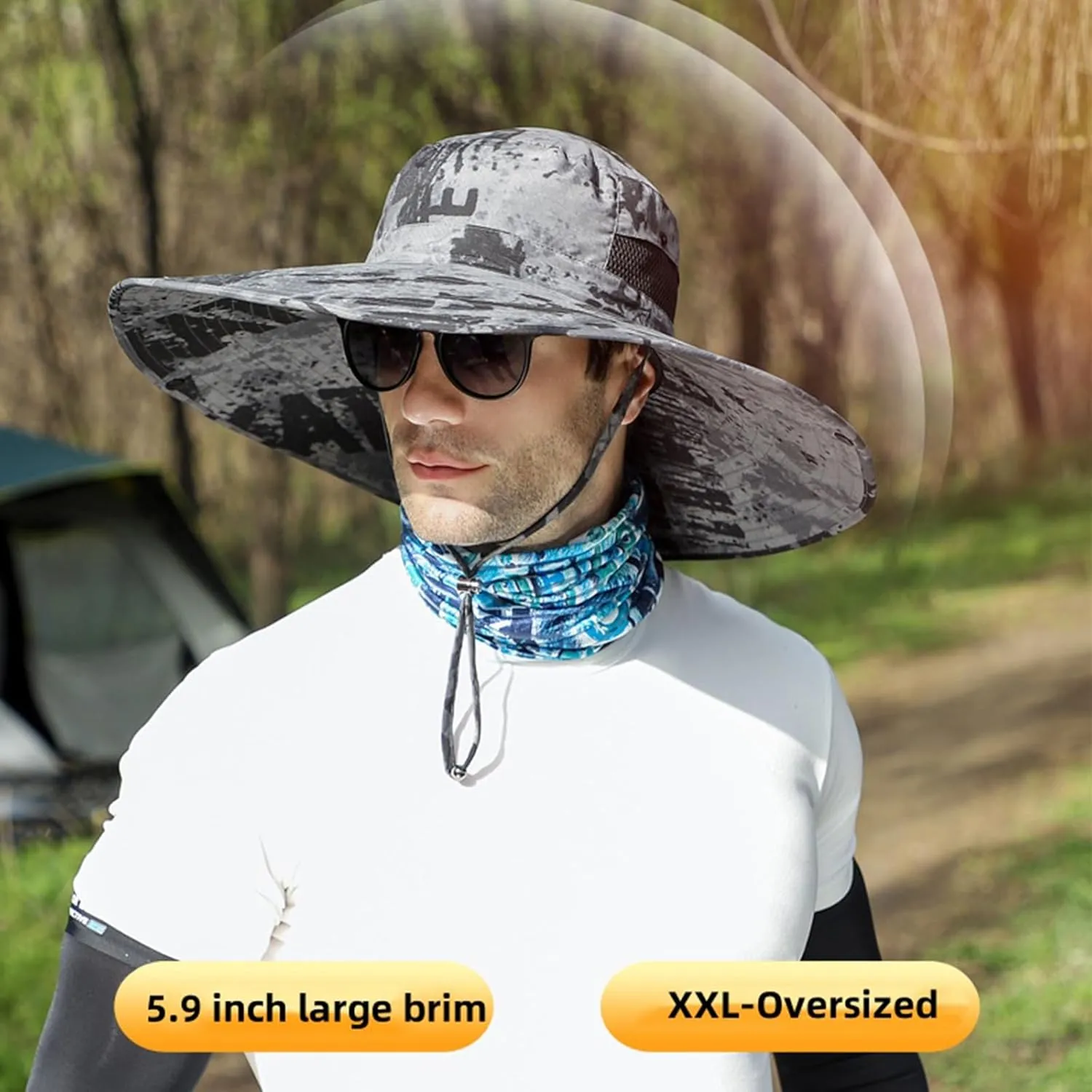 ALANGDUO XXL Big Head & Super Wide Brim Sun Hats for Men, XXL Large Fishing Sun Hat for Safari Gardening,Hiking