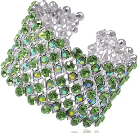 Alilang Wedding Prom Aurora Borealis Color Crystal Rhinestone Stretch Wide Open Cuff Bangle Bracelet