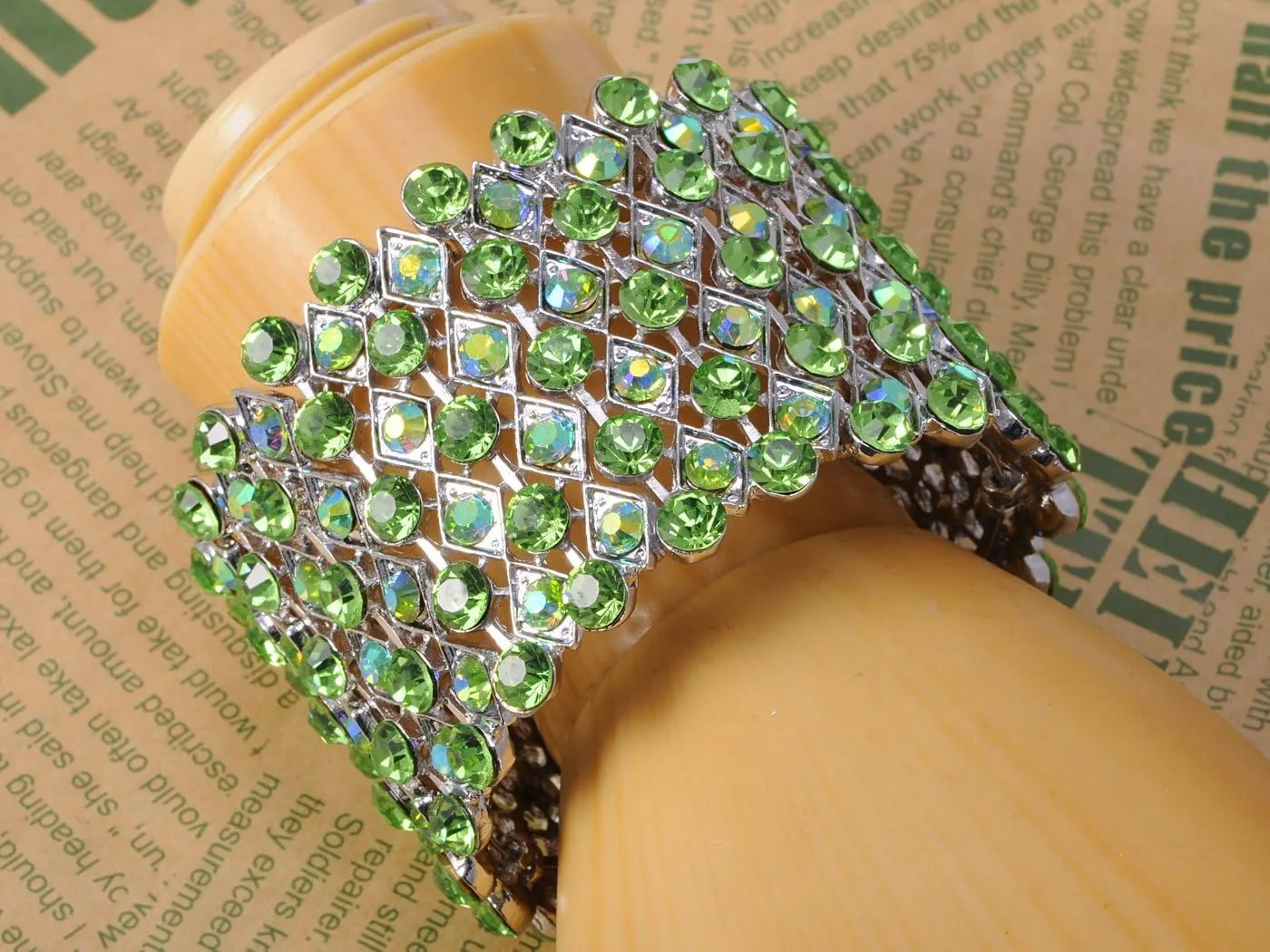 Alilang Wedding Prom Aurora Borealis Color Crystal Rhinestone Stretch Wide Open Cuff Bangle Bracelet
